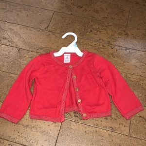 Carters 6 mo red cardigan with gold buttons